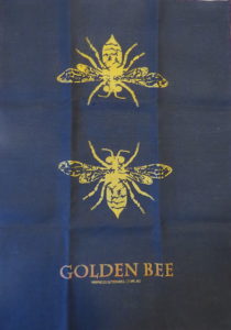 100% black linen tea towels with metallic ink prints